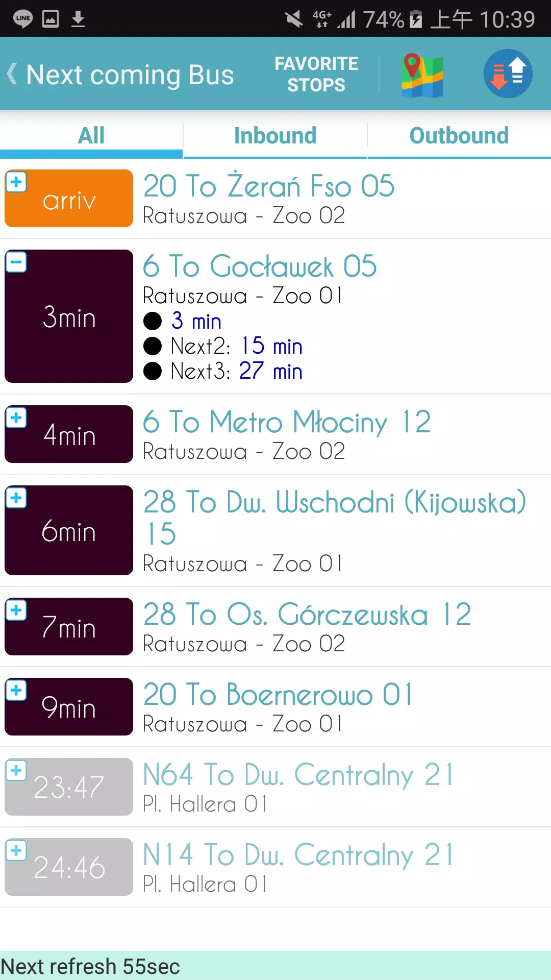 Warsaw ZTM Bus Timetable Screenshots