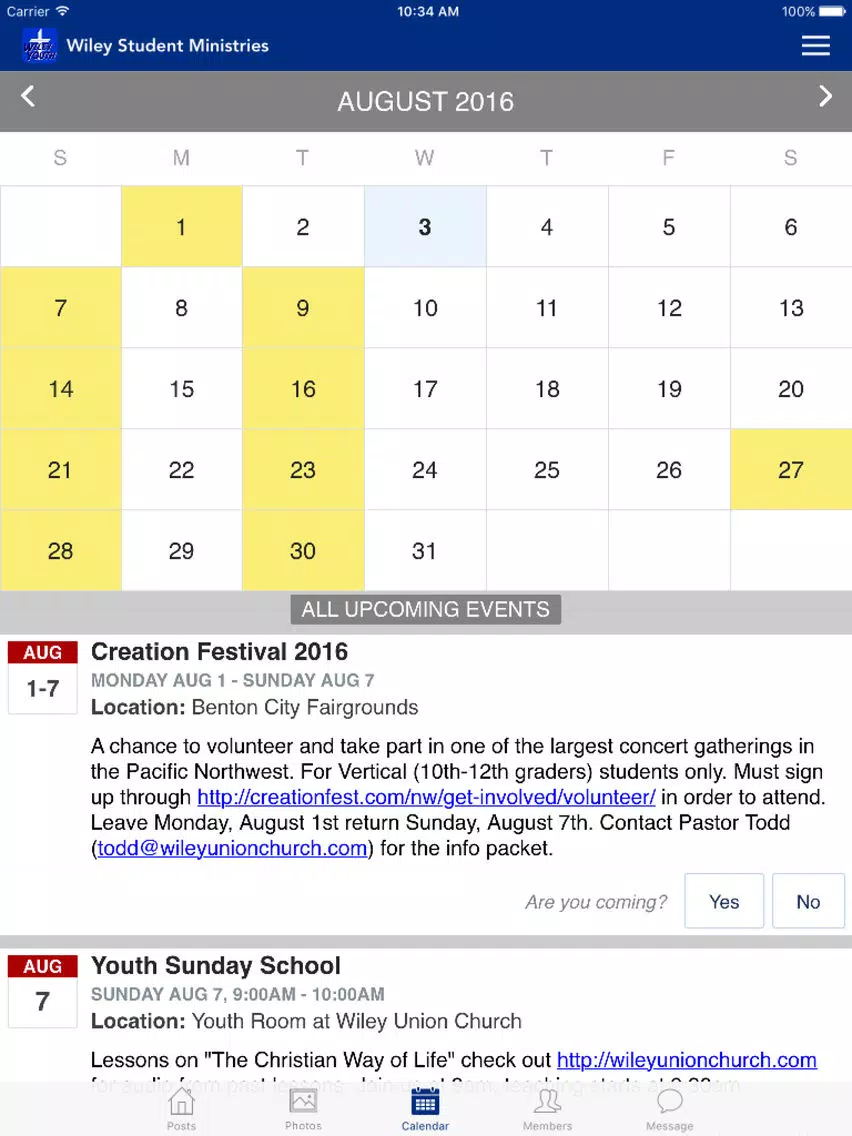 Wiley Student Ministries iPad Screenshots