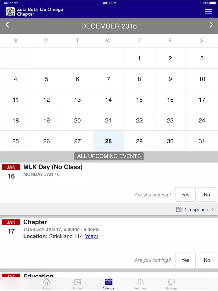 Tangkapan skrin Zeta Beta Tau Omega Chapter iPad