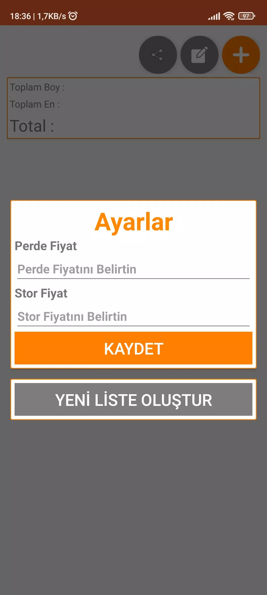Perde Metre Kare Hesaplama Screenshots