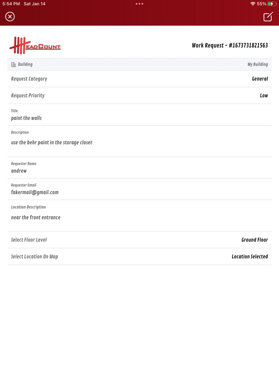Zrzuty ekranu HeadCount CMMS iPad