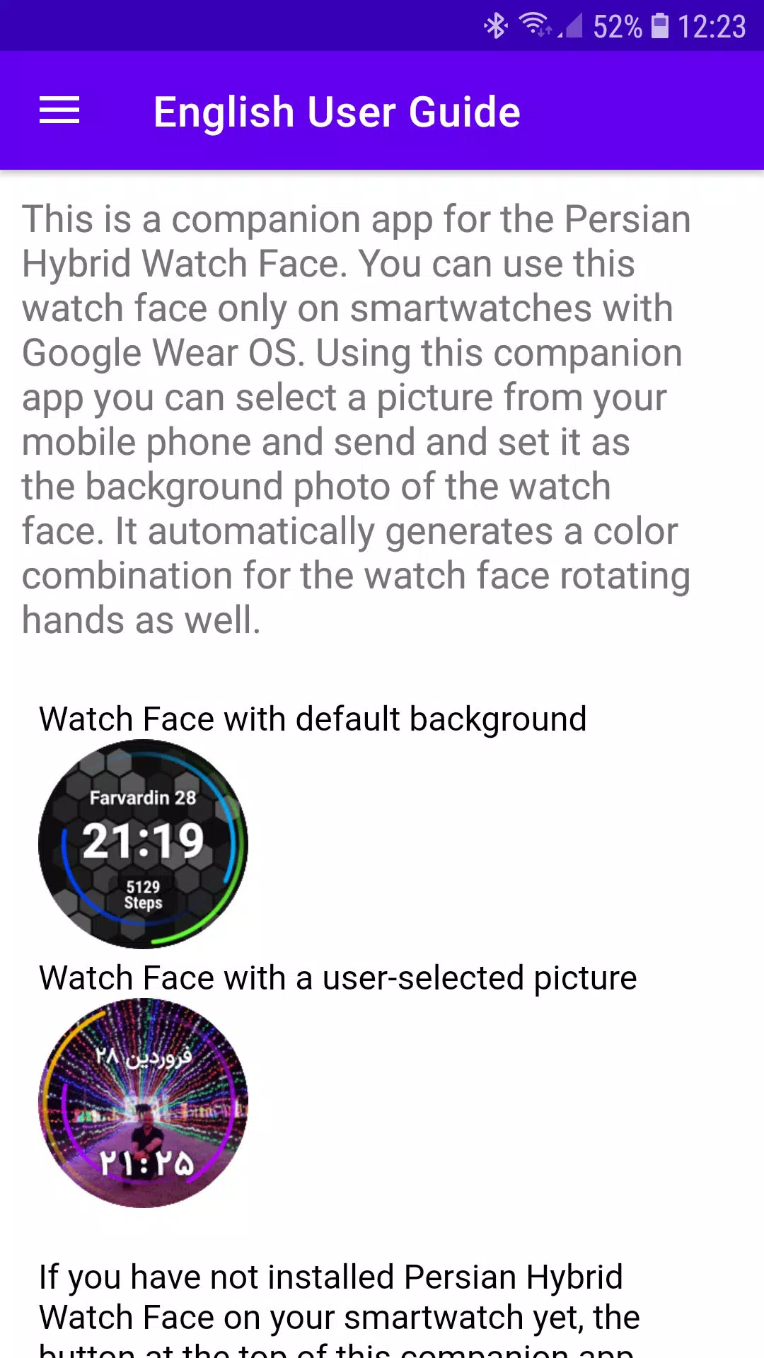Persian Hybrid Watch Face Tile Ekran Görüntüleri