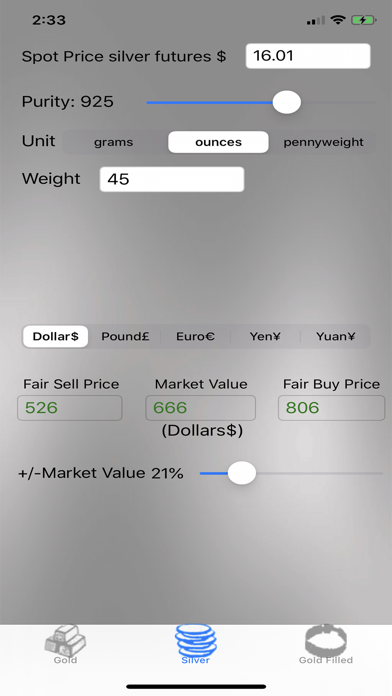 Gold and Silver Calculator Screenshots