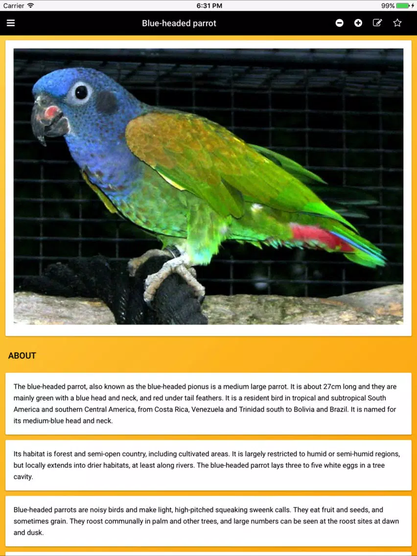 Parrot Species Bible iPad Screenshots
