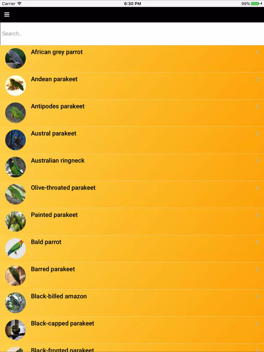 Parrot Species Bible iPad Screenshots