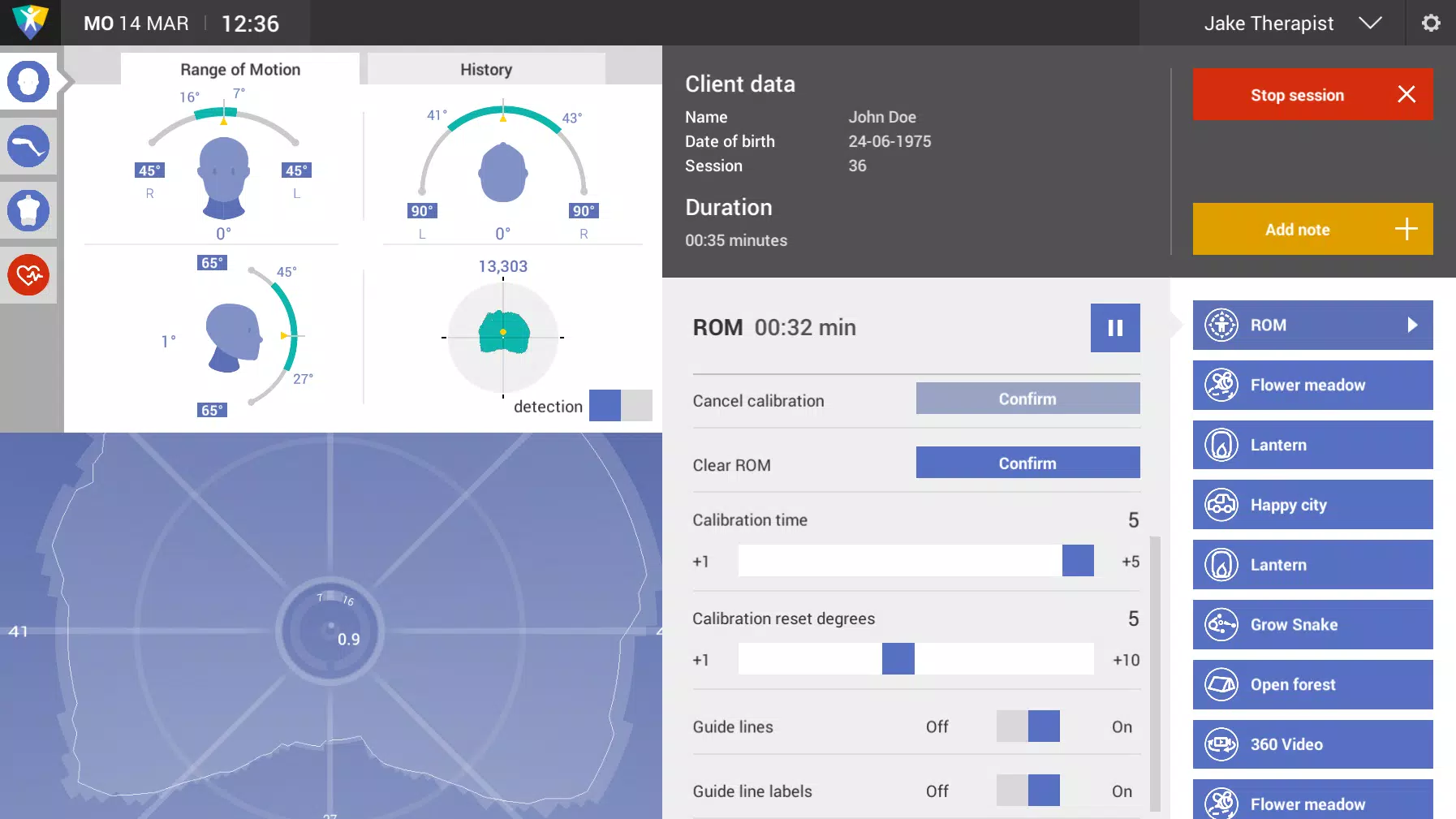 Capturas de tela do Corpus VR Dashboard