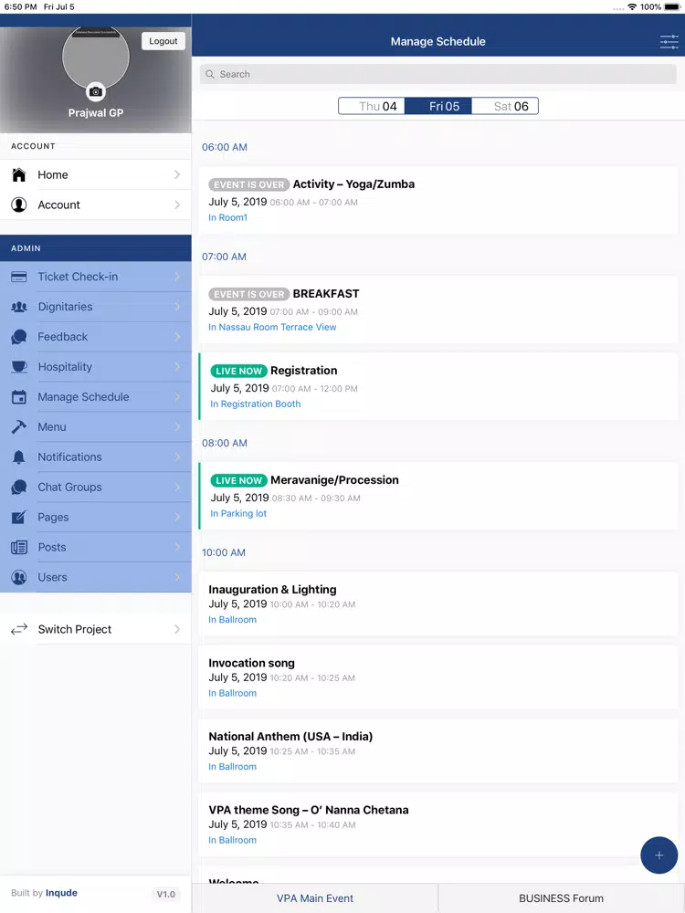 EventiPlex Onboard iPad Screenshots
