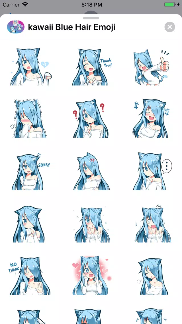 kawaii Blue Hair Emoji Sticker Screenshots