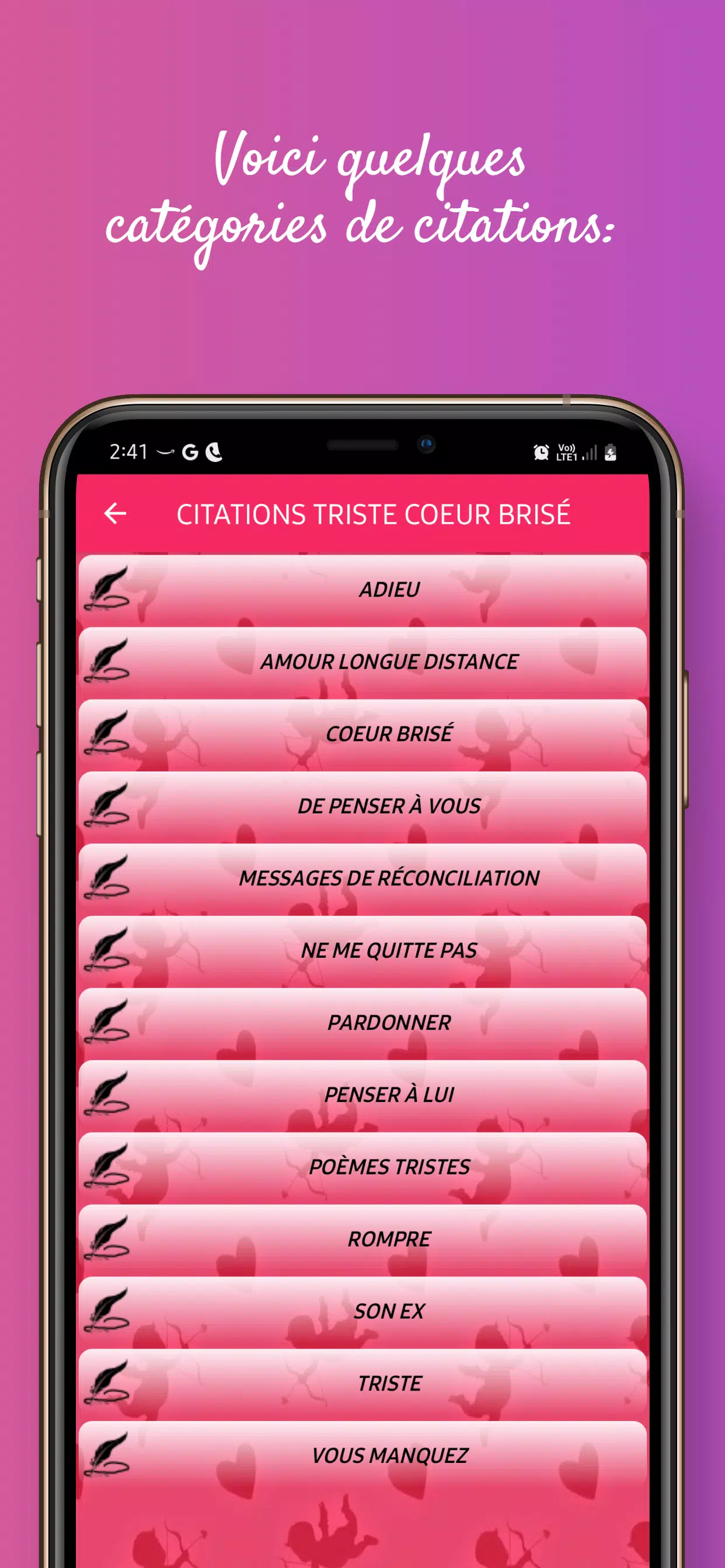 Capturas de tela do Citations de Cœur Brisé Images