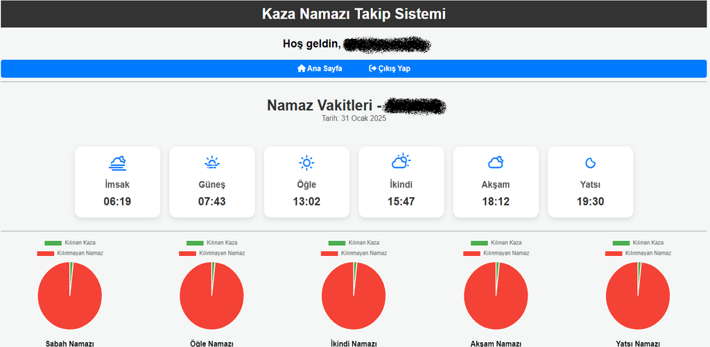 Kaza Namazı Takip Sistemi Screenshots