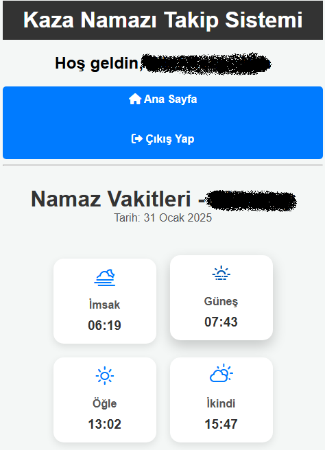Kaza Namazı Takip Sistemi Screenshots