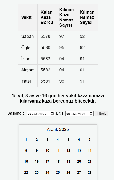 Kaza Namazı Takip Sistemi Screenshots