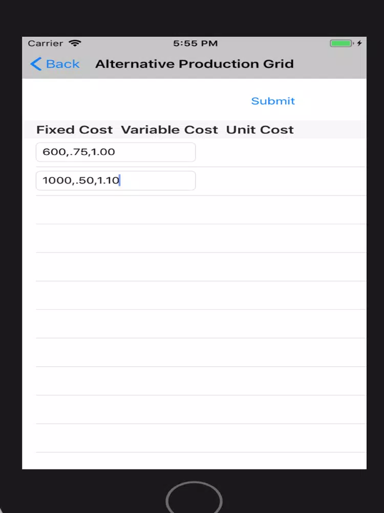 Alternate Prod Cost Automated iPad Screenshots