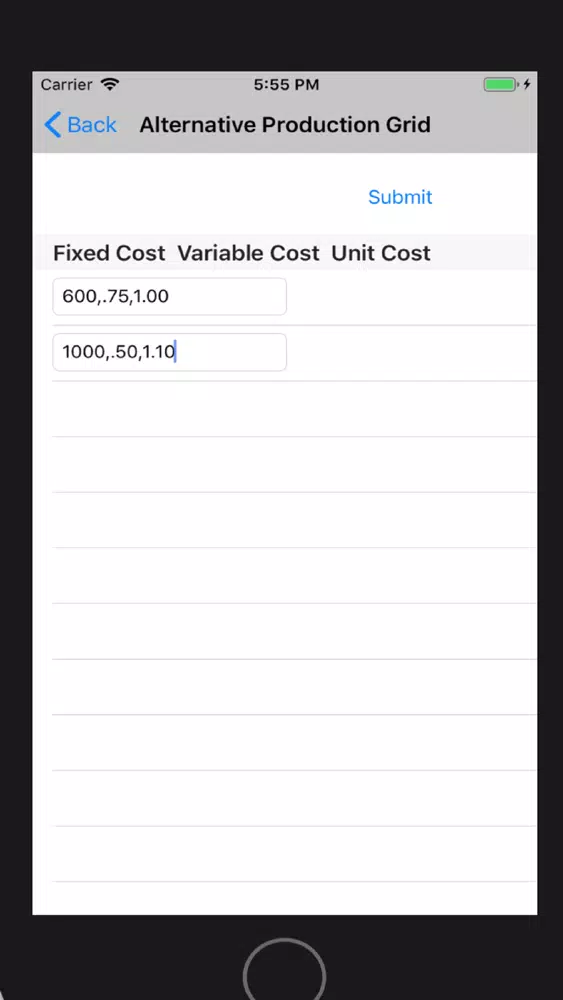 Alternate Prod Cost Automated Screenshots