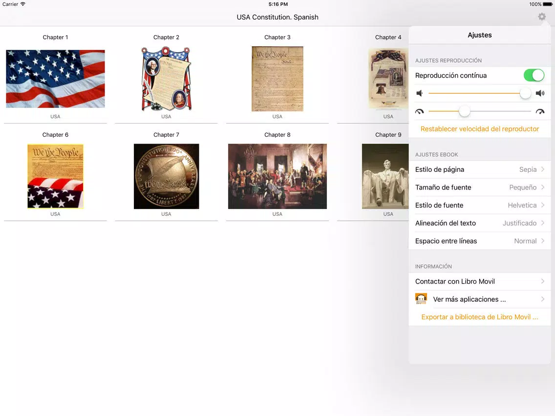 USA Constitution. Spanish Audiobook iPad Screenshots