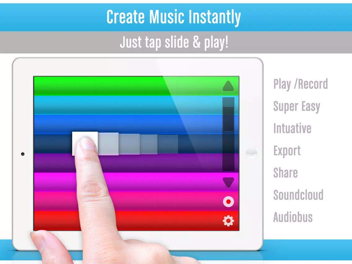 Fingertip Maestro - Play piano chords, learn best guitar, fun drums, great music keyboard. Compose, share, record & export tagged HD PRO audio. iPad Screenshots
