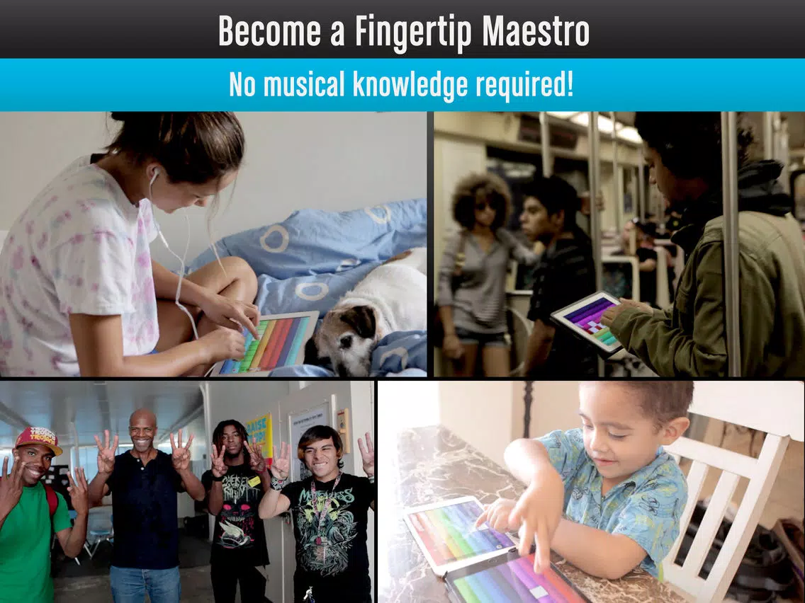 Fingertip Maestro - Play piano chords, learn best guitar, fun drums, great music keyboard. Compose, share, record & export tagged HD PRO audio. iPad Screenshots