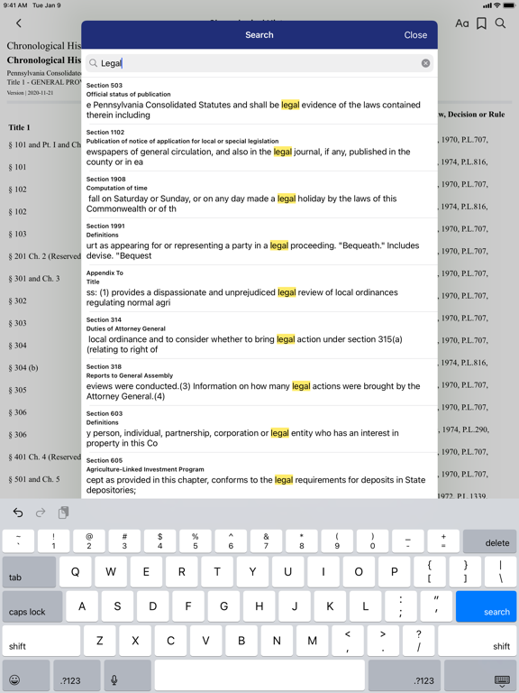Pennsylvania Statutes Law iPad Screenshots