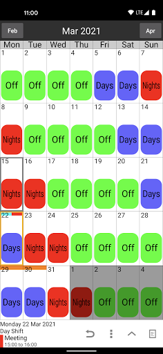 Shift Work Calendar Screenshots