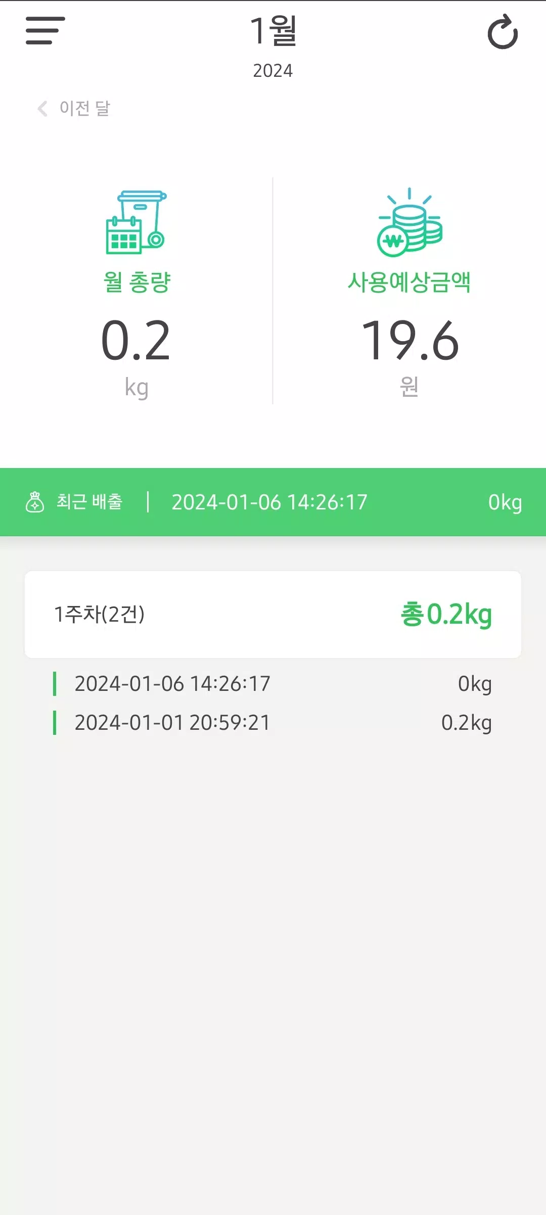 RFID 음식물 쓰레기 배출량 조회(Beta) Screenshots