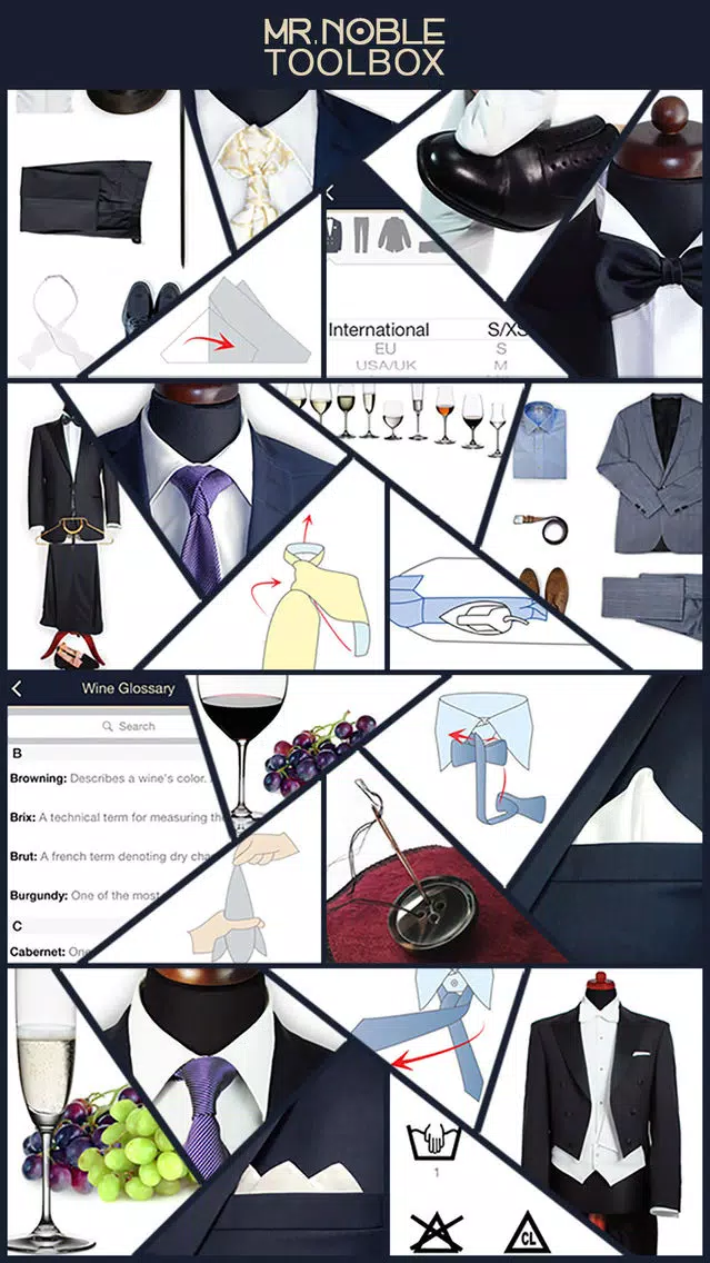 Gentleman Tools - How to Tie a Tie, Size Converter, Dress Codes, Ironing Guide, Wine Glossary Screenshots