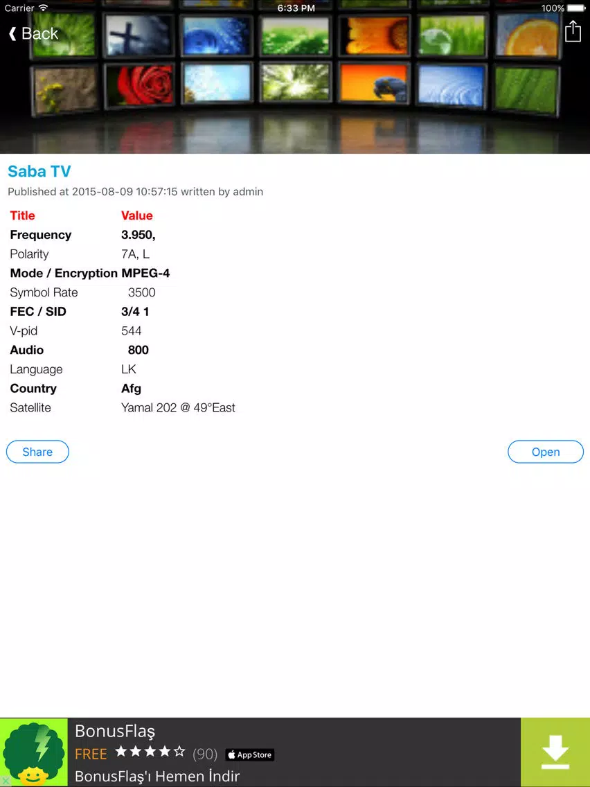 Afghanistan TV Channels Sat Info iPad Screenshots