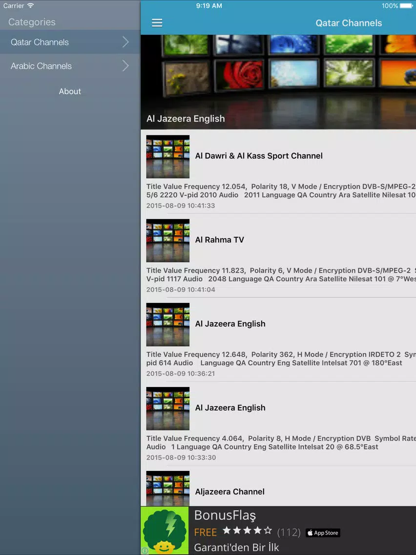 Qatar TV Channels Sat Info iPad Screenshots