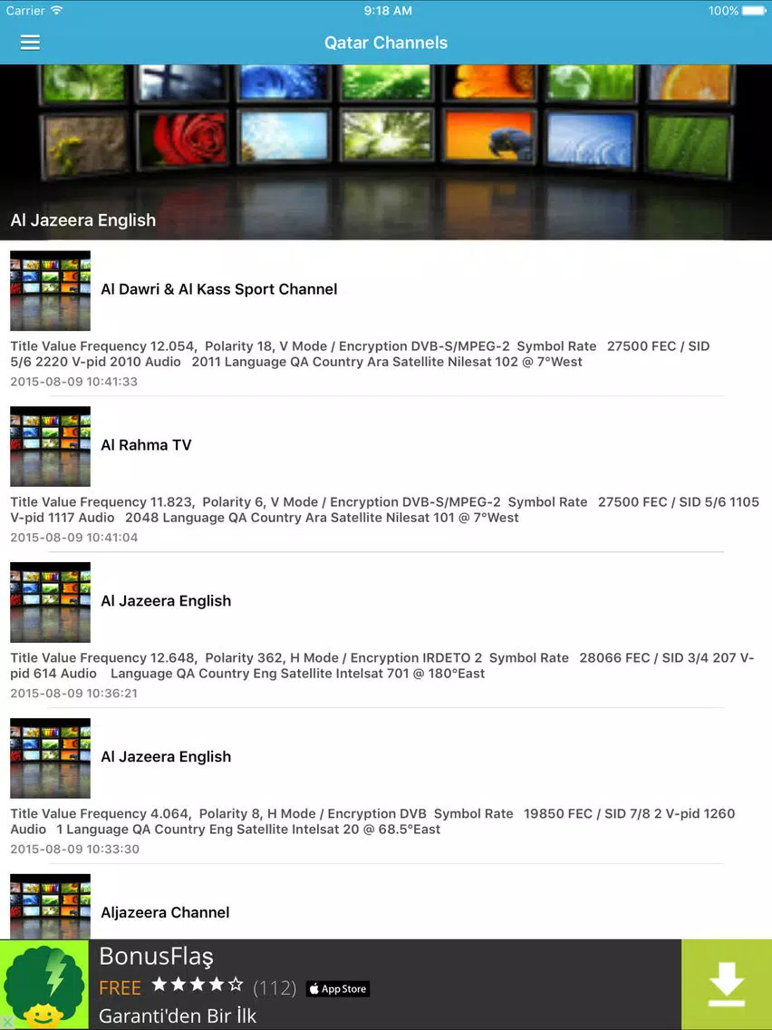Qatar TV Channels Sat Info iPad Screenshots