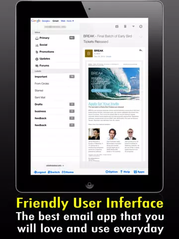 Safe Mail for Gmail Free : secure and easy email mobile app with Touch ID to access multiple Gmail and Google Apps inbox accounts iPad Screenshots