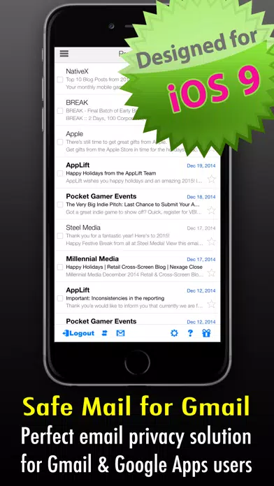Safe Mail for Gmail Free : secure and easy email mobile app with Touch ID to access multiple Gmail and Google Apps inbox accounts Screenshots