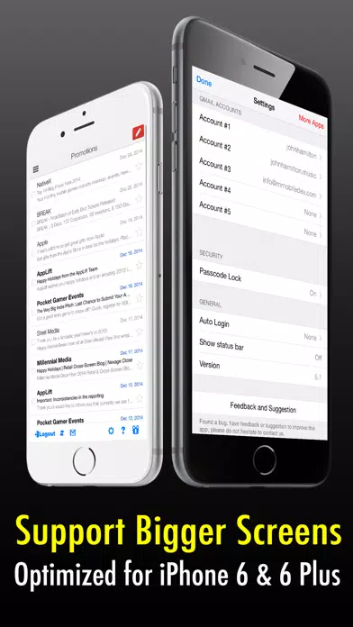 Safe Mail for Gmail Free : secure and easy email mobile app with Touch ID to access multiple Gmail and Google Apps inbox accounts Screenshots