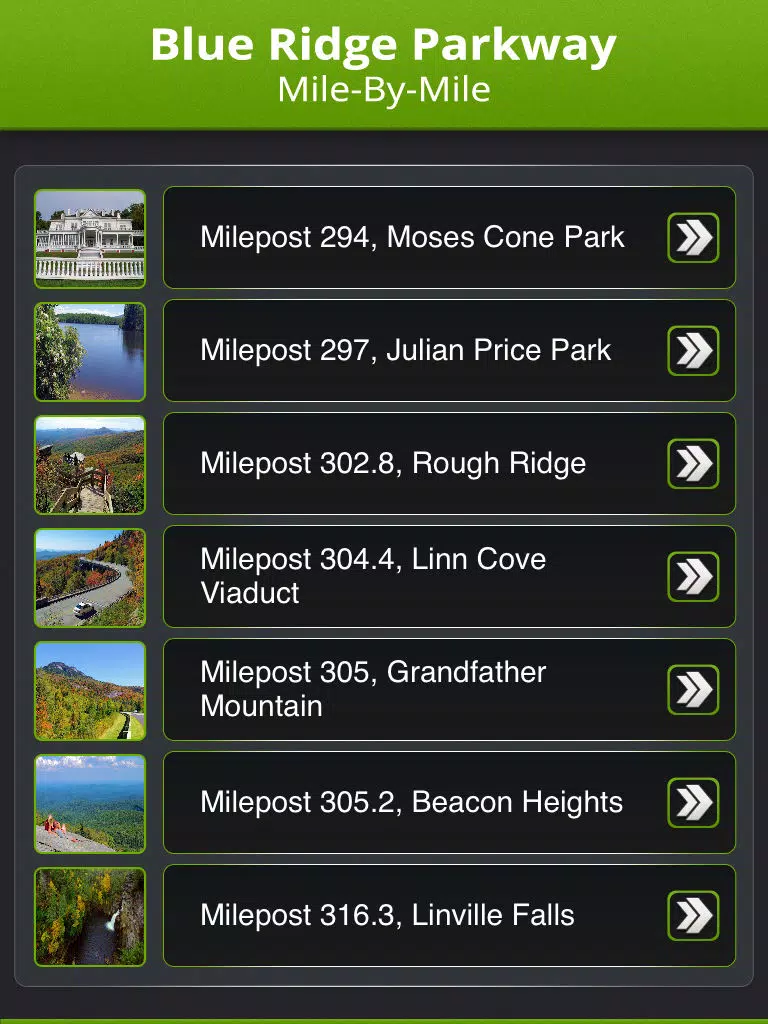 Blue Ridge Parkway Mile-By-Mile iPad Screenshots