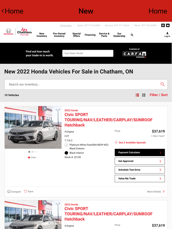 Chatham Honda iPad Screenshots