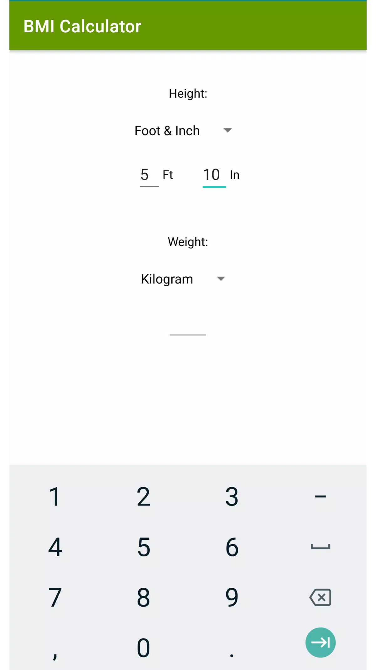 BMI Calculator Screenshots