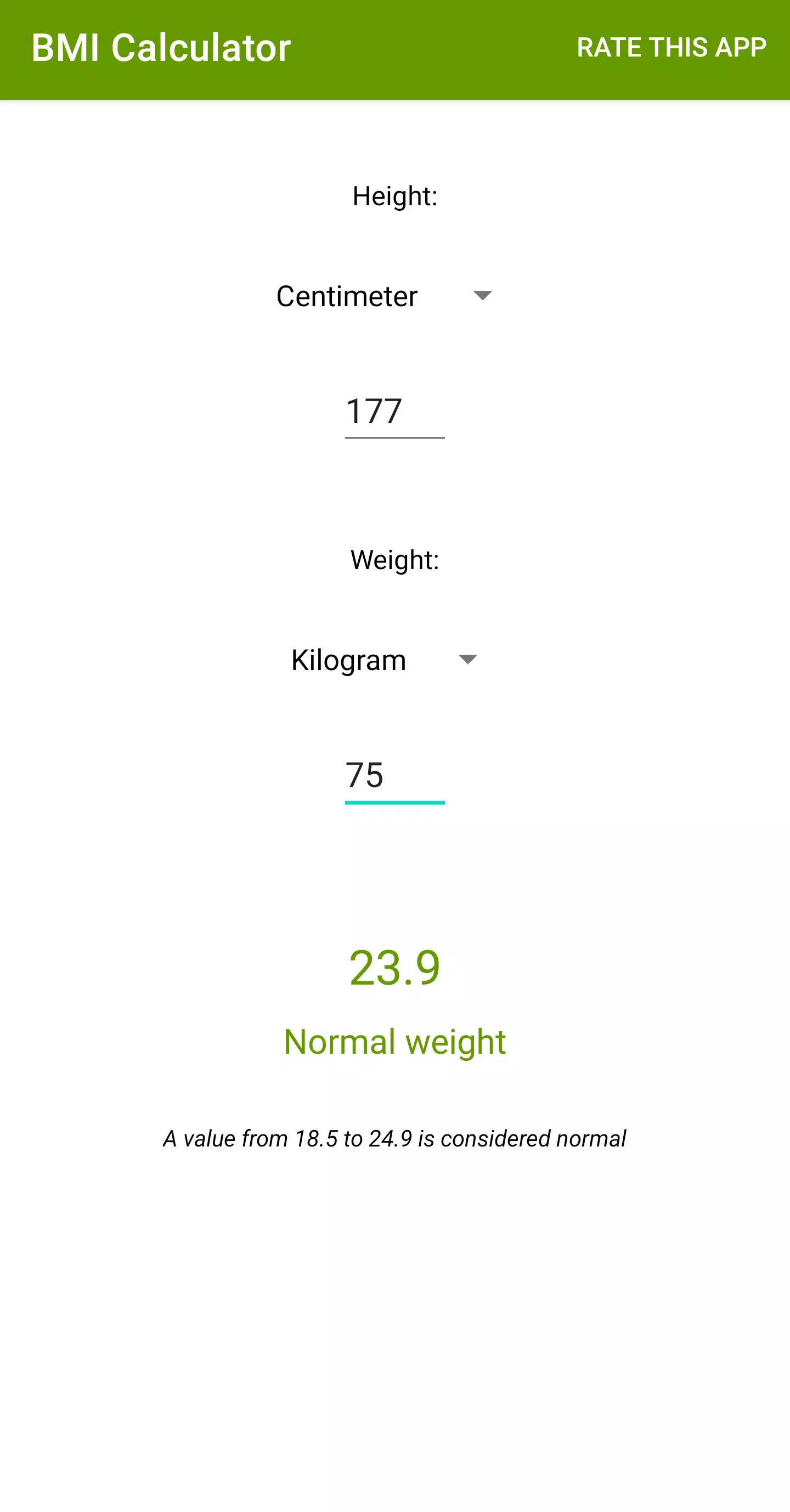 BMI Calculator Screenshots