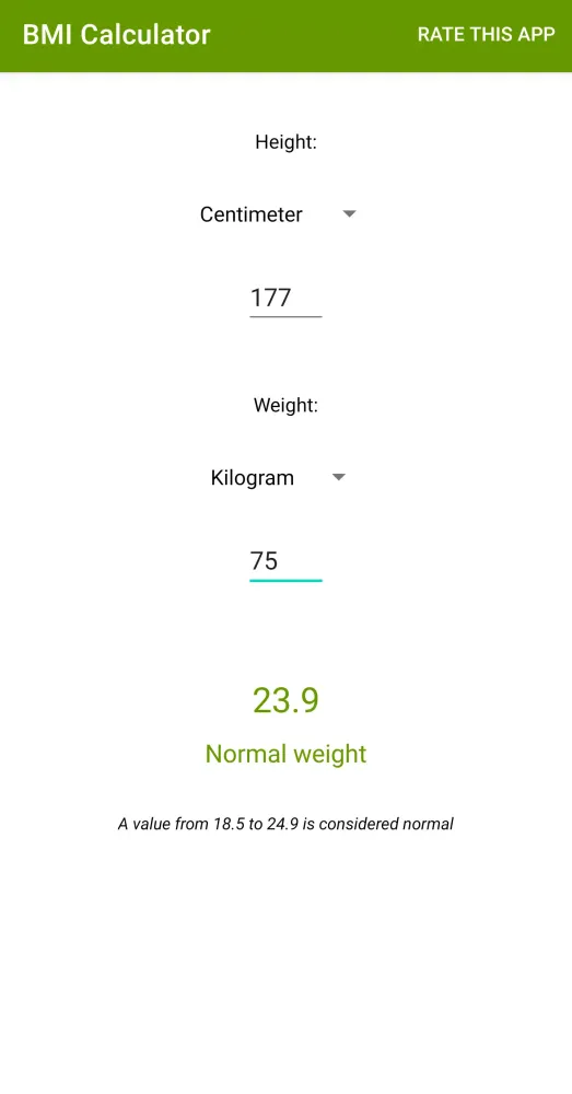 BMI Calculator Screenshots