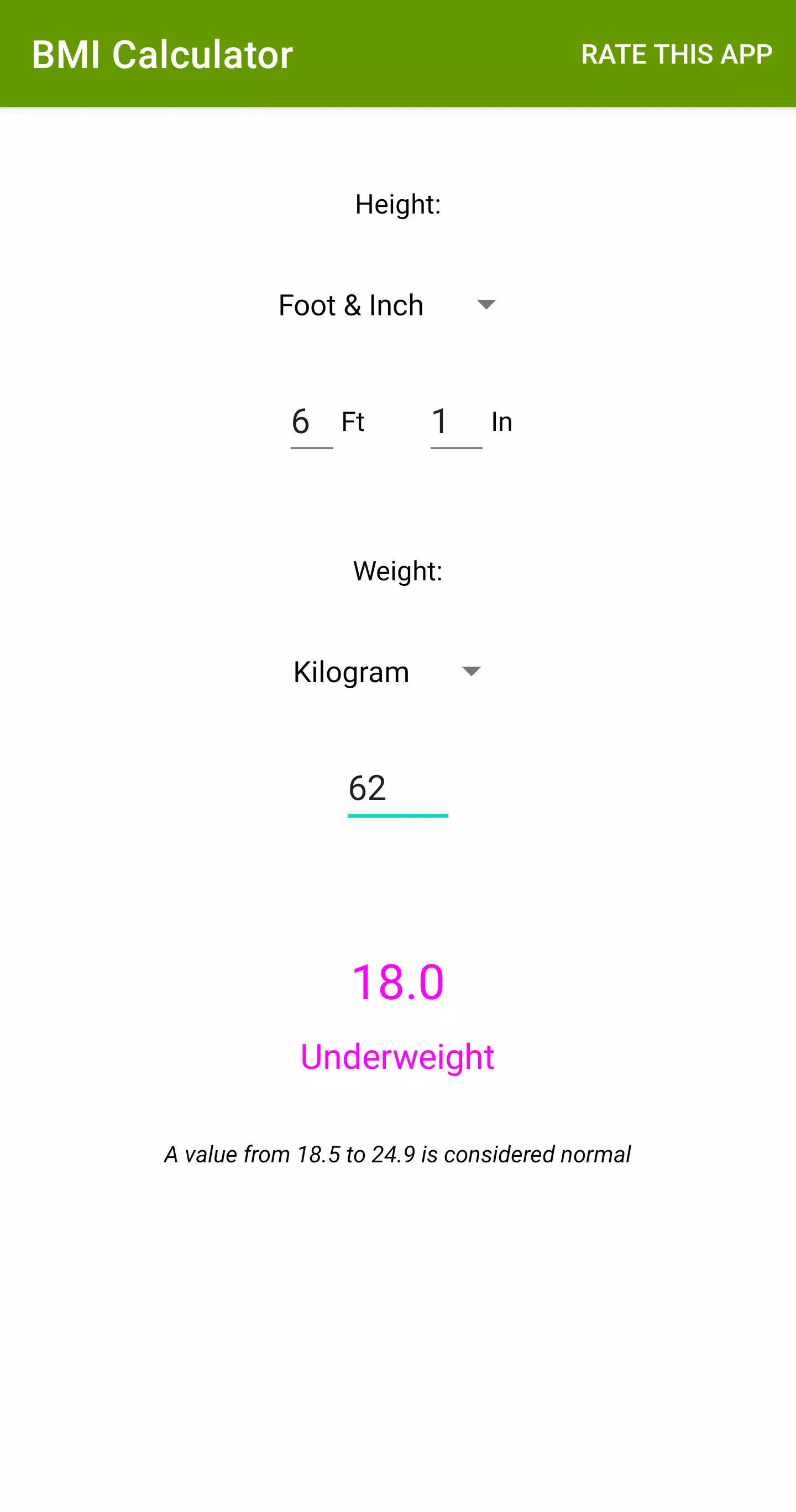 BMI Calculator Screenshots