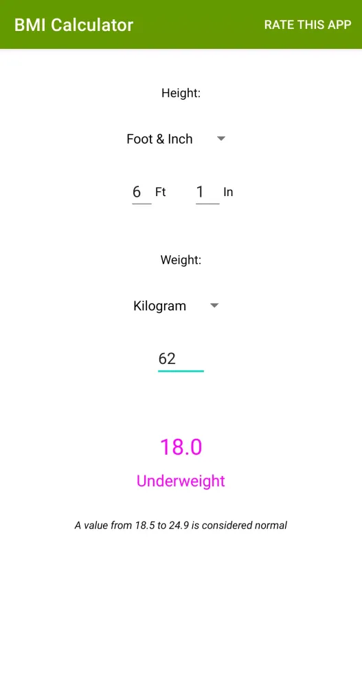 BMI Calculator Screenshots