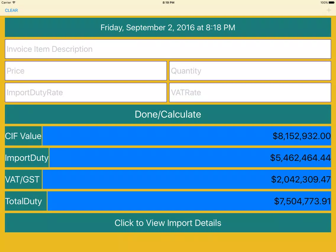Customs Duty Calculator iPad Screenshots
