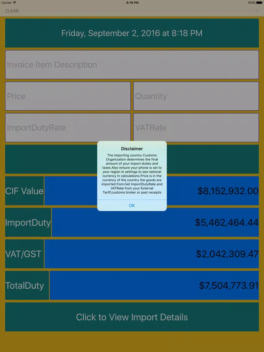 Customs Duty Calculator iPad Screenshots