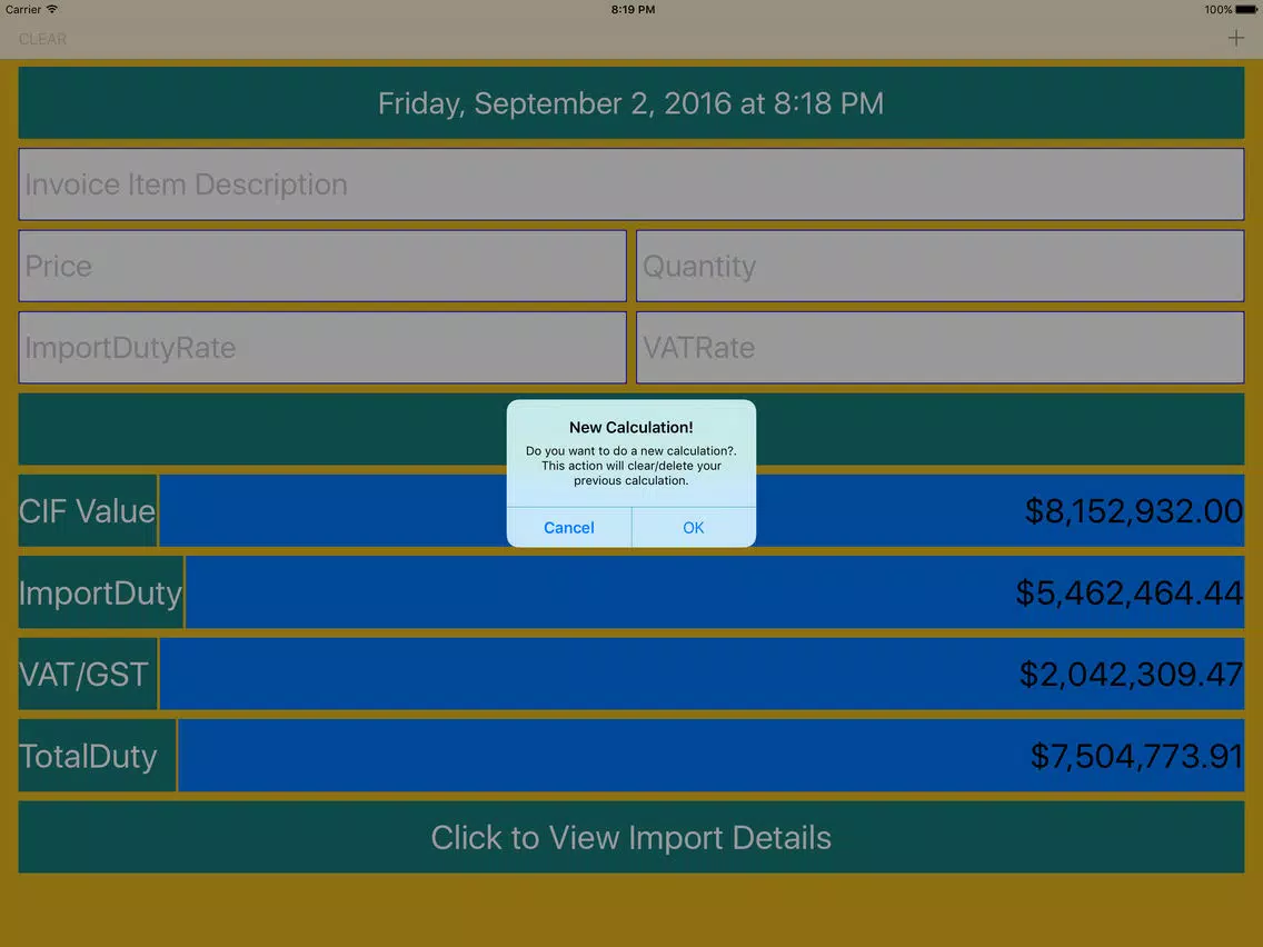 Customs Duty Calculator iPad Screenshots