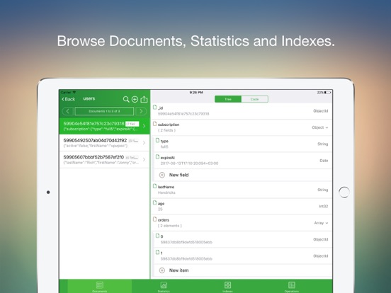 MongoLime - manage databases iPad Screenshots