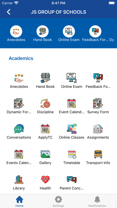 JS Group of Schools Parent Screenshots