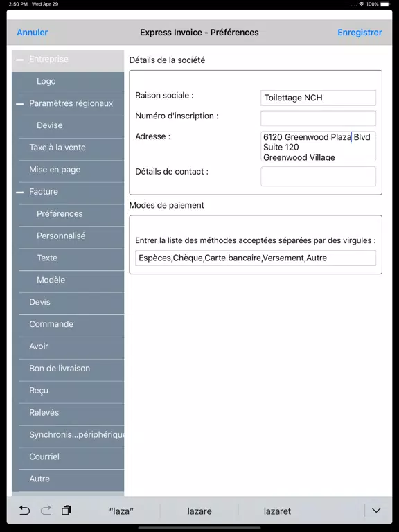 Express Invoice Français 2023 iPad Screenshots