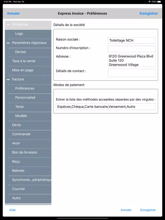 Express Invoice Français 2023 iPad Screenshots