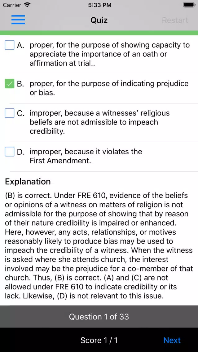 Evidence: Supreme Bar Review Screenshots