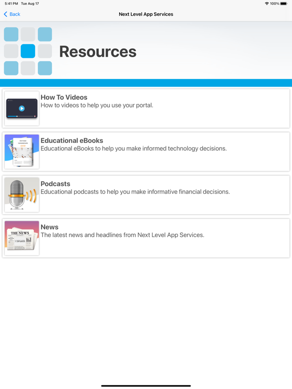 Capturas de tela do Next Level App Services iPad