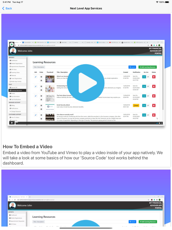 Capturas de tela do Next Level App Services iPad