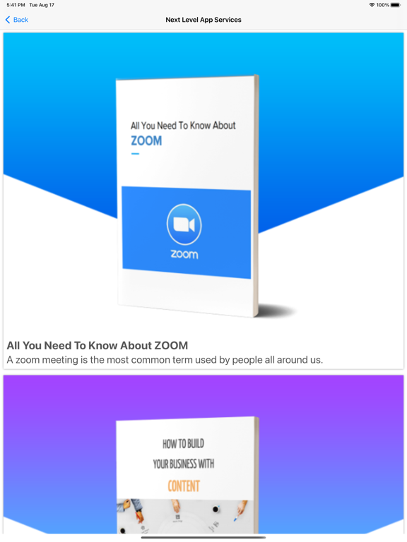 Capturas de tela do Next Level App Services iPad