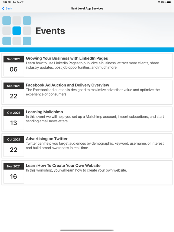 Capturas de tela do Next Level App Services iPad